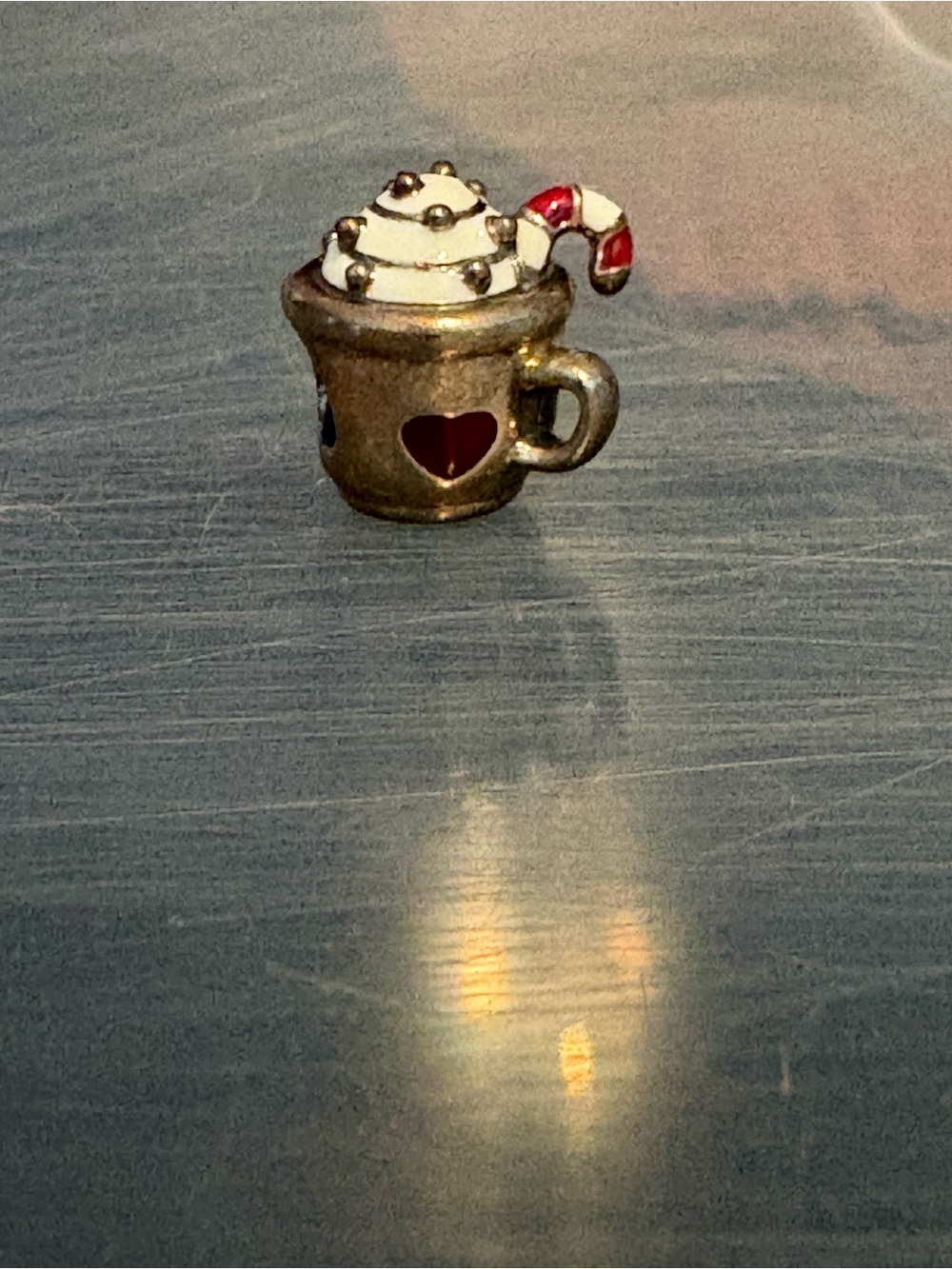 PandoraSilver Holiday Hot Cocoa Charm with Red Candy Cane Accent